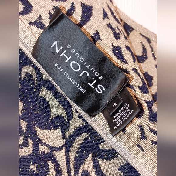 St. John  Navy Gold Metallic Thread Party Dress Size 12 - Picture 4 of 9